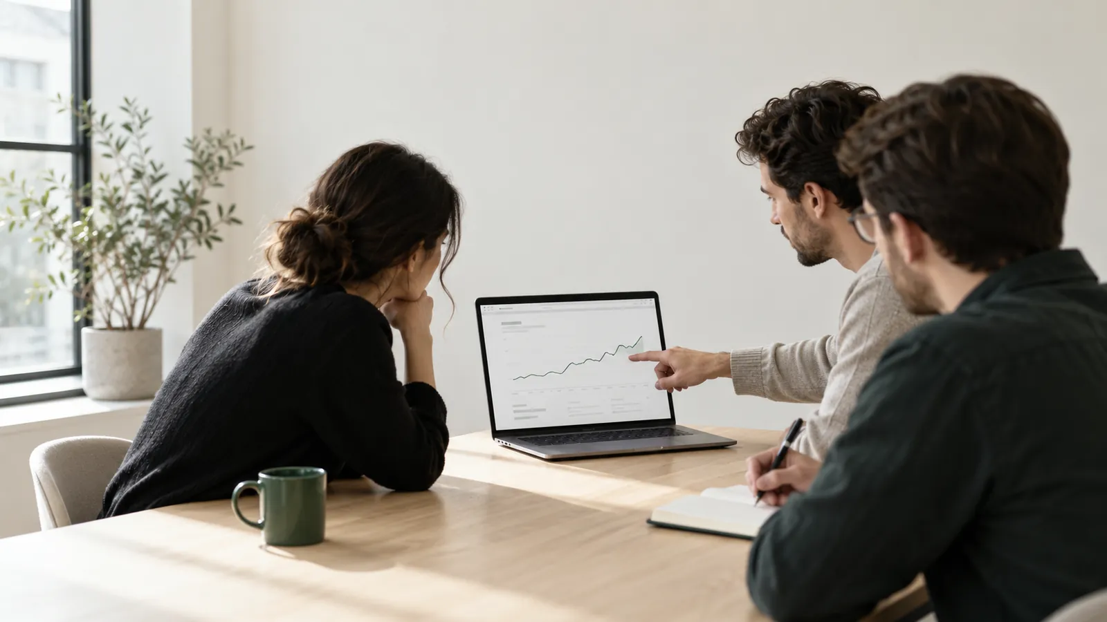 The LinkVouch team reviewing a site's traffic trend together